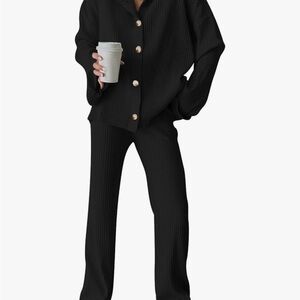 Ribbed Knit Two-Piece Set in Black